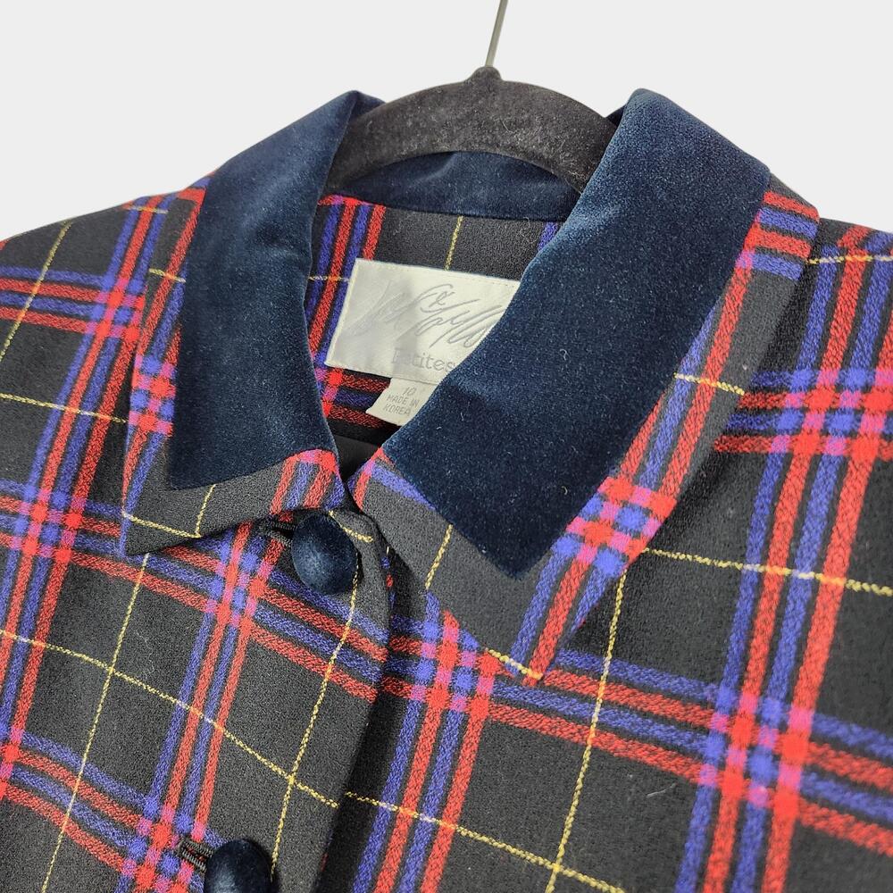 Vintage Tartan Plaid Blazer Womens Petites 10 Lord & Taylor Velvet Collar
